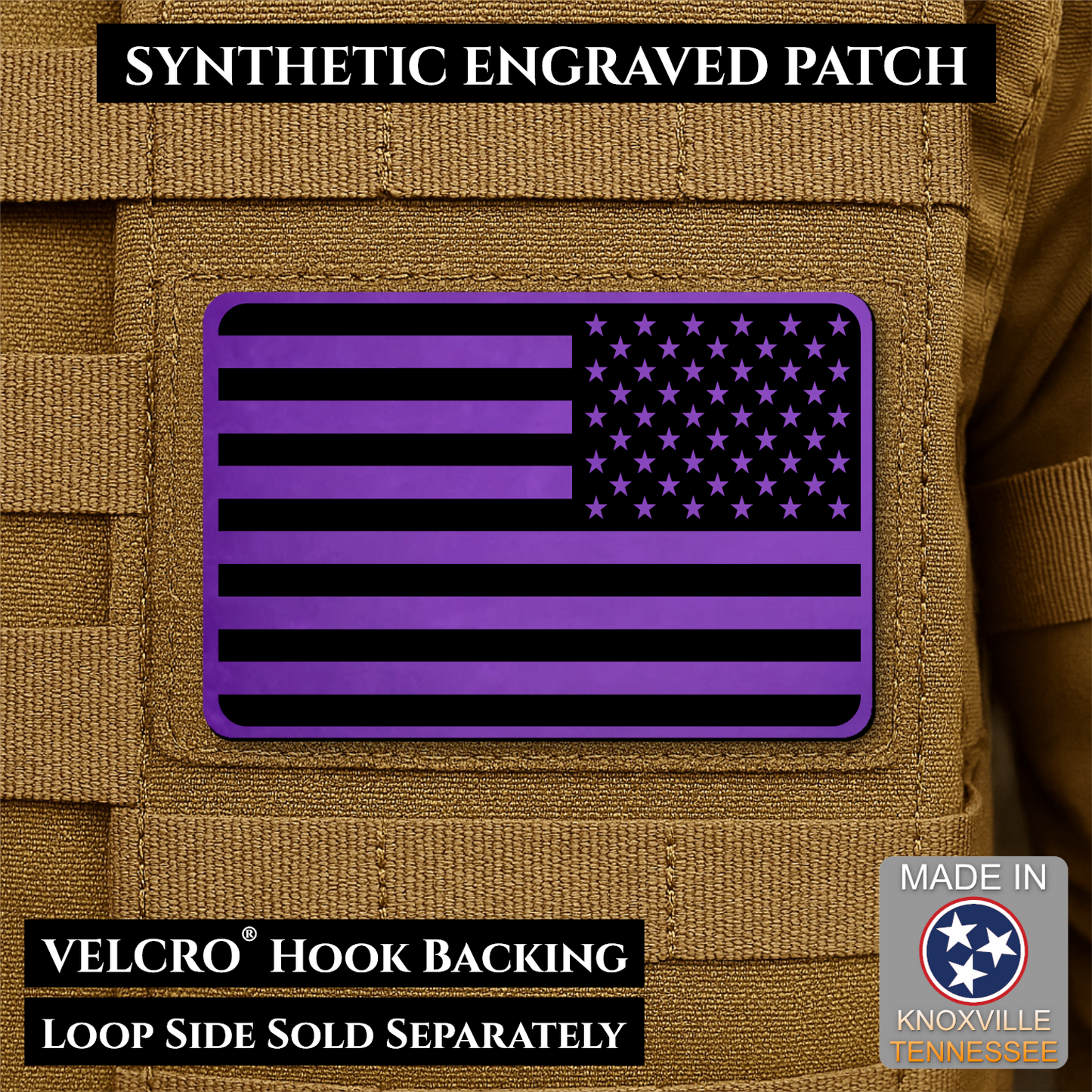 Tactical Synthetic American Flag Patch, 2x3" | Made in USA | VELCRO® Brand Hook Backing