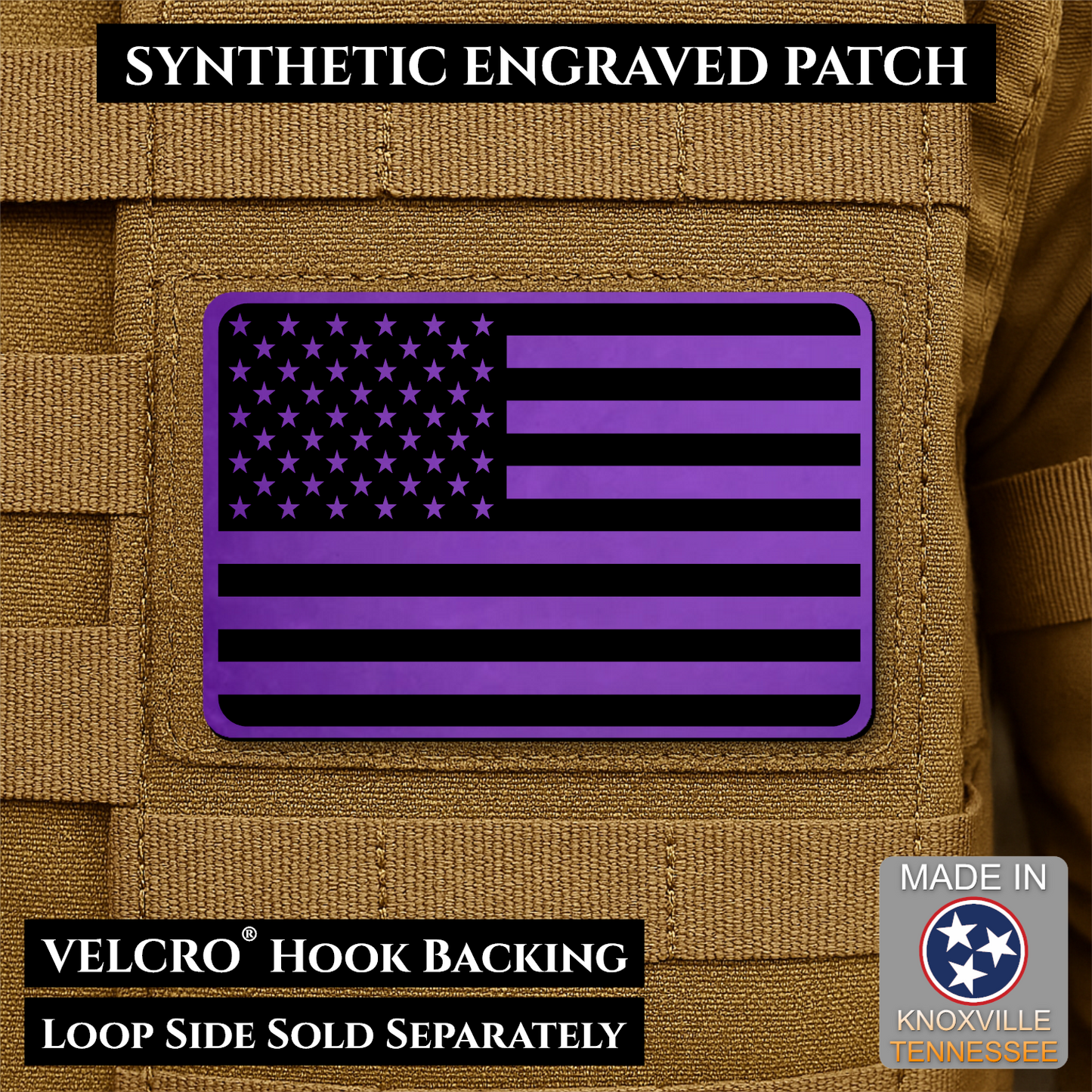 Tactical Synthetic American Flag Patch, 2x3" | Made in USA | VELCRO® Brand Hook Backing