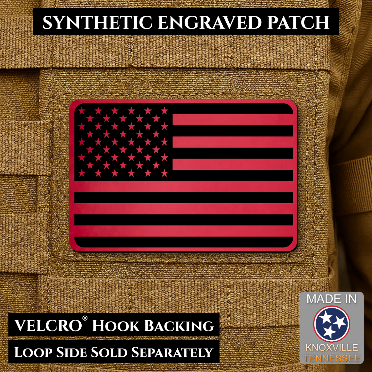 Tactical Synthetic American Flag Patch, 2x3" | Made in USA | VELCRO® Brand Hook Backing