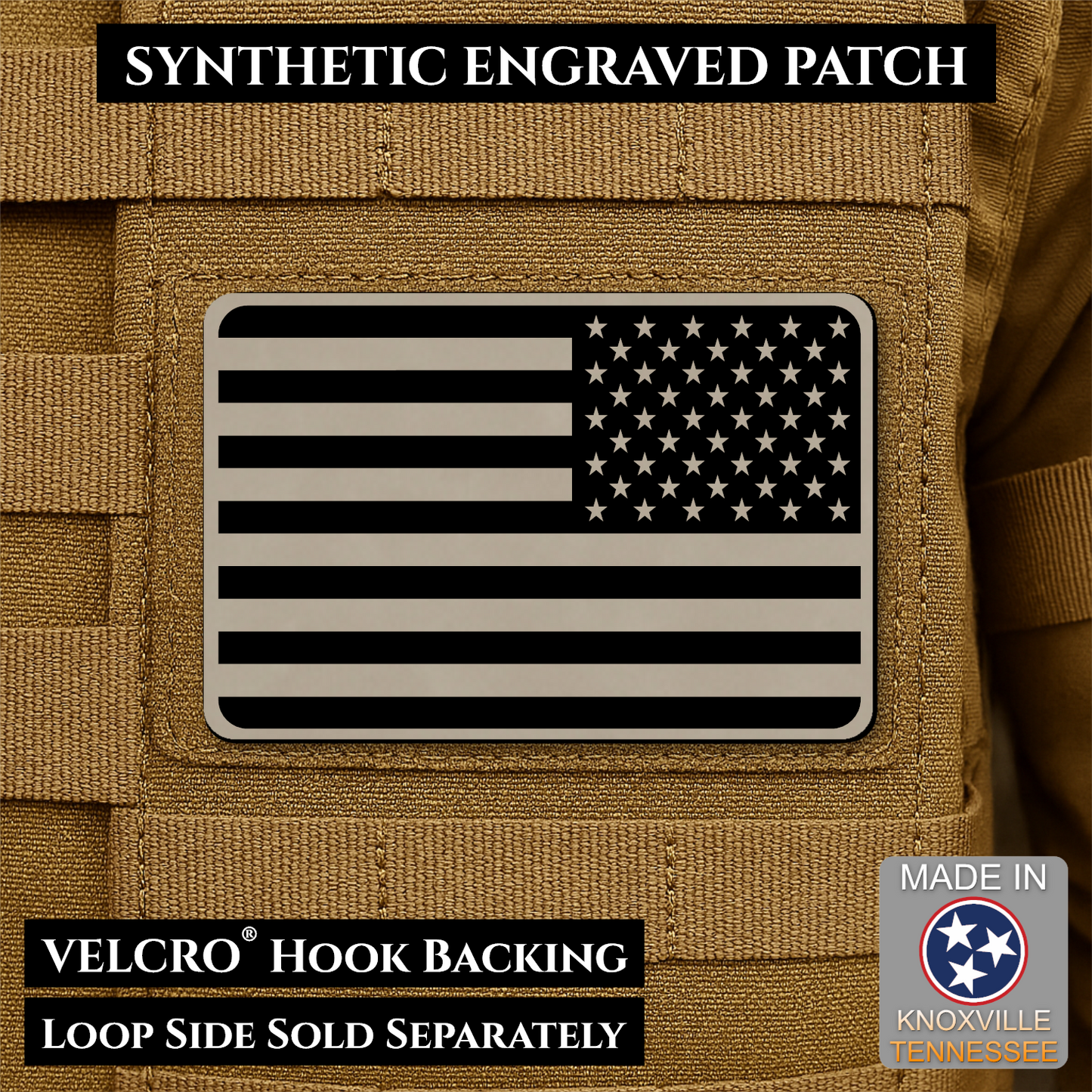 Tactical Synthetic American Flag Patch, 2x3" | Made in USA | VELCRO® Brand Hook Backing