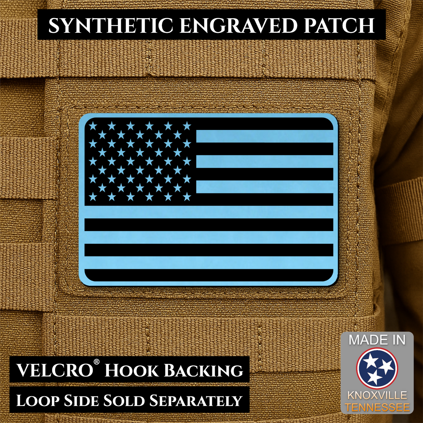 Tactical Synthetic American Flag Patch, 2x3" | Made in USA | VELCRO® Brand Hook Backing