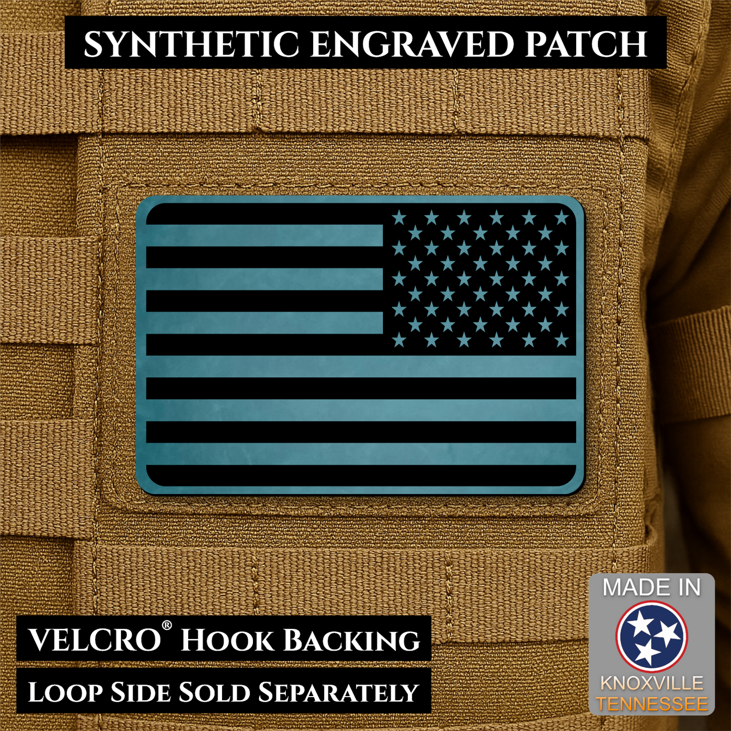 Tactical Synthetic American Flag Patch, 2x3" | Made in USA | VELCRO® Brand Hook Backing