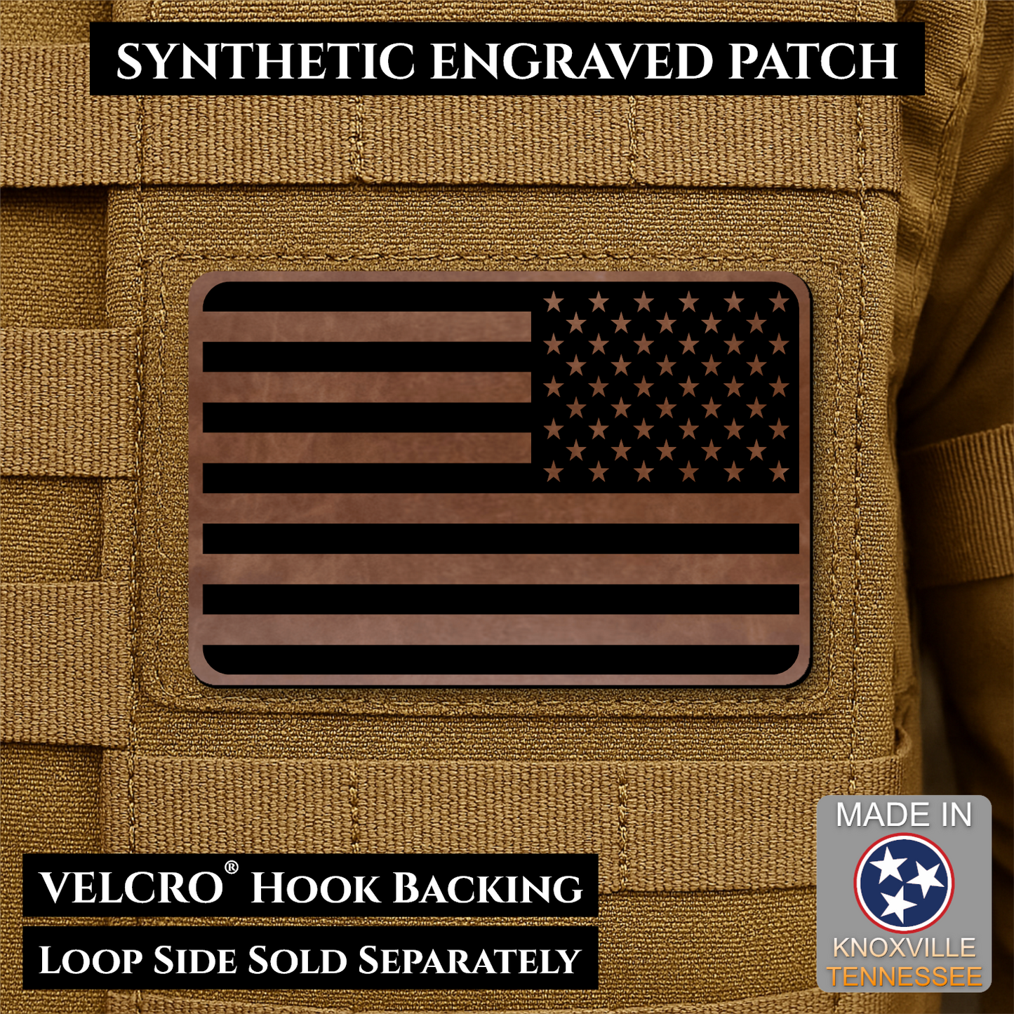 Tactical Synthetic American Flag Patch, 2x3" | Made in USA | VELCRO® Brand Hook Backing
