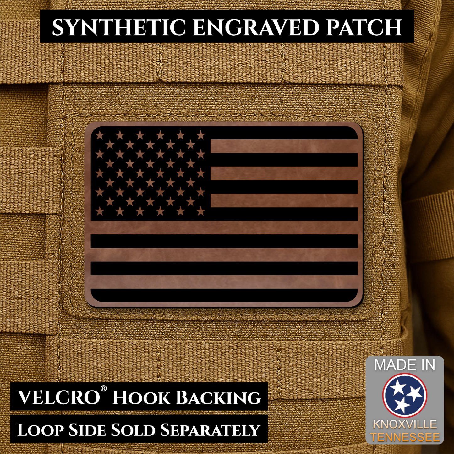Tactical Synthetic American Flag Patch, 2x3" | Made in USA | VELCRO® Brand Hook Backing