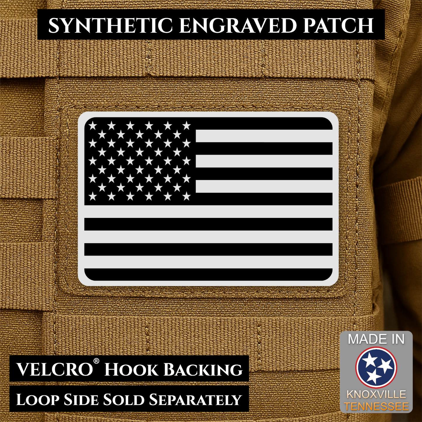 Tactical Synthetic American Flag Patch, 2x3" | Made in USA | VELCRO® Brand Hook Backing