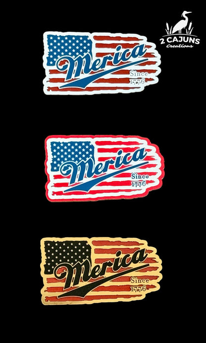 Merica on American Flag Patriotic Acrylic Hat Patch - 3 Colors Available