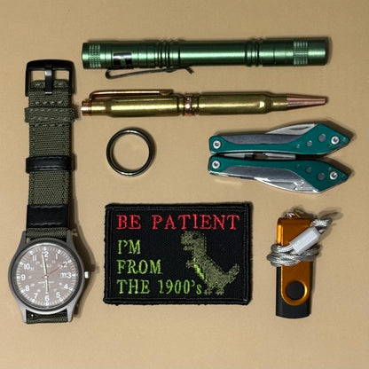 Be Patient I'm From The 1900's Funny Morale Patch, 2x3" | Made in USA | VELCRO® Brand Hook Backing