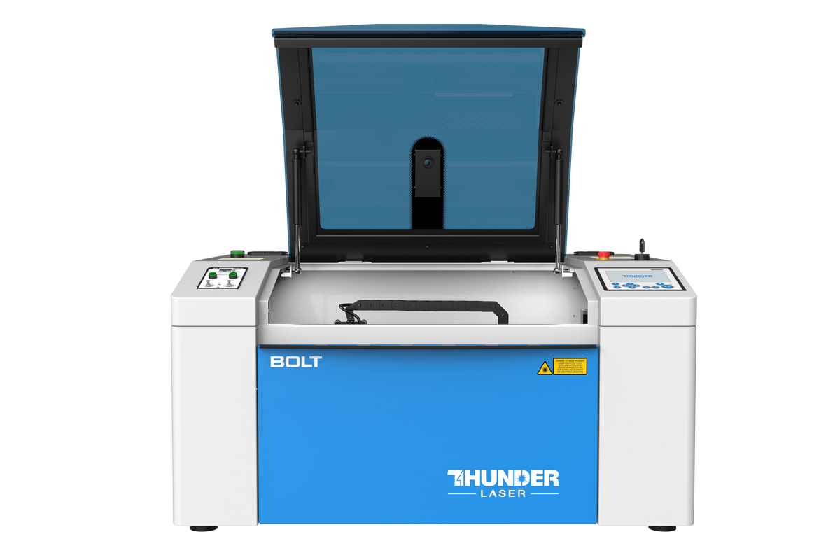 Thunder Bolt laser engraver with lid open, front view