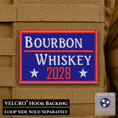 Bourbon & Whiskey for President 2028 Funny Morale Patch, 2x3" | Made in USA | VELCRO® Brand Hook Backing