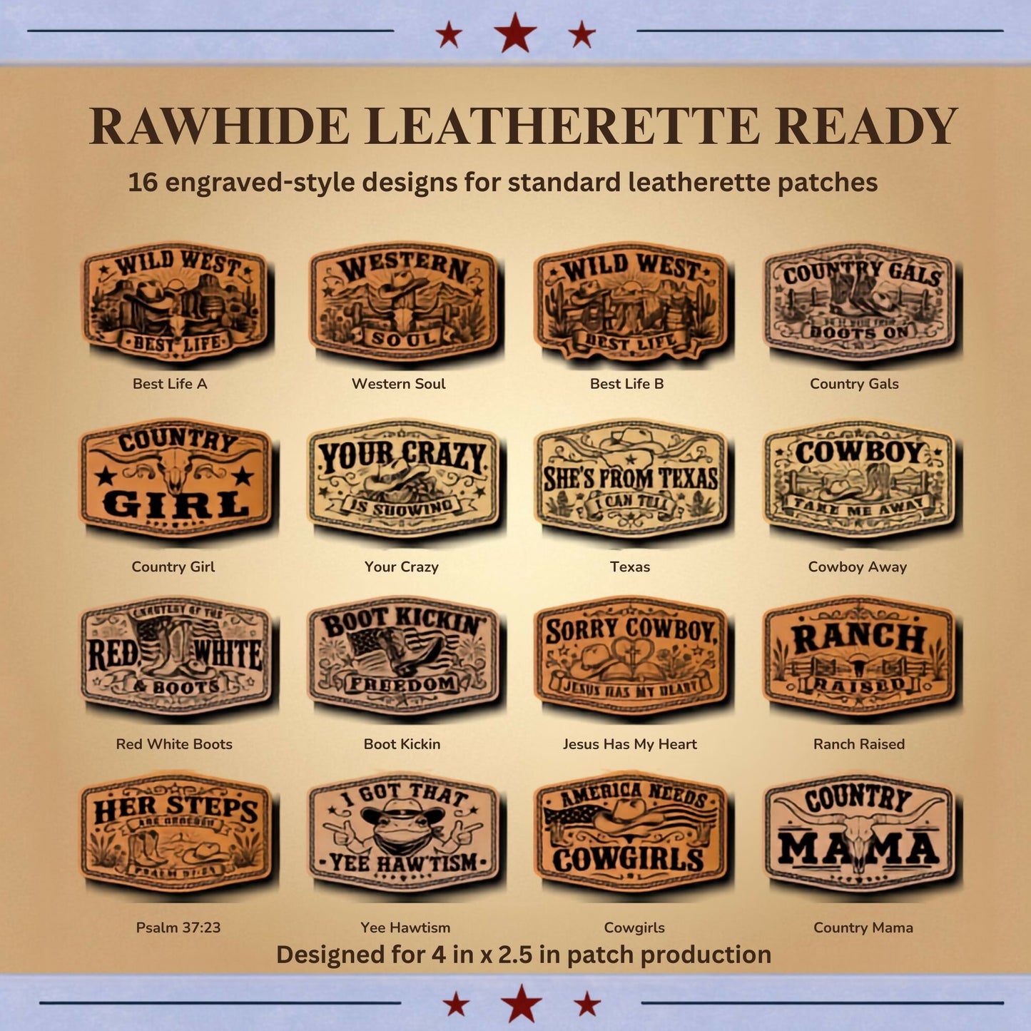 Cowgirl Country Hat Patch SVG Bundle with Holographic Leatherette Designs