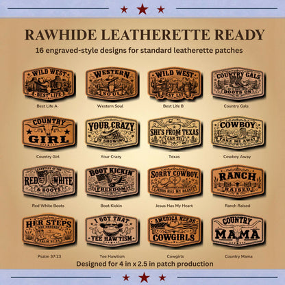 Cowgirl Country Hat Patch SVG Bundle with Holographic Leatherette Designs
