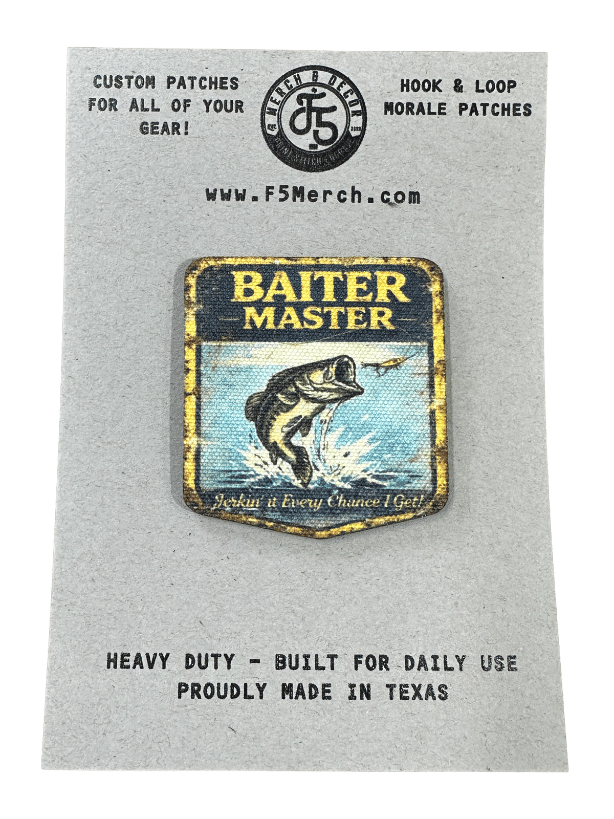 Vintage Master Baiter UV Printed Premium Canvas Patches  Funny Fishing Hat Patch