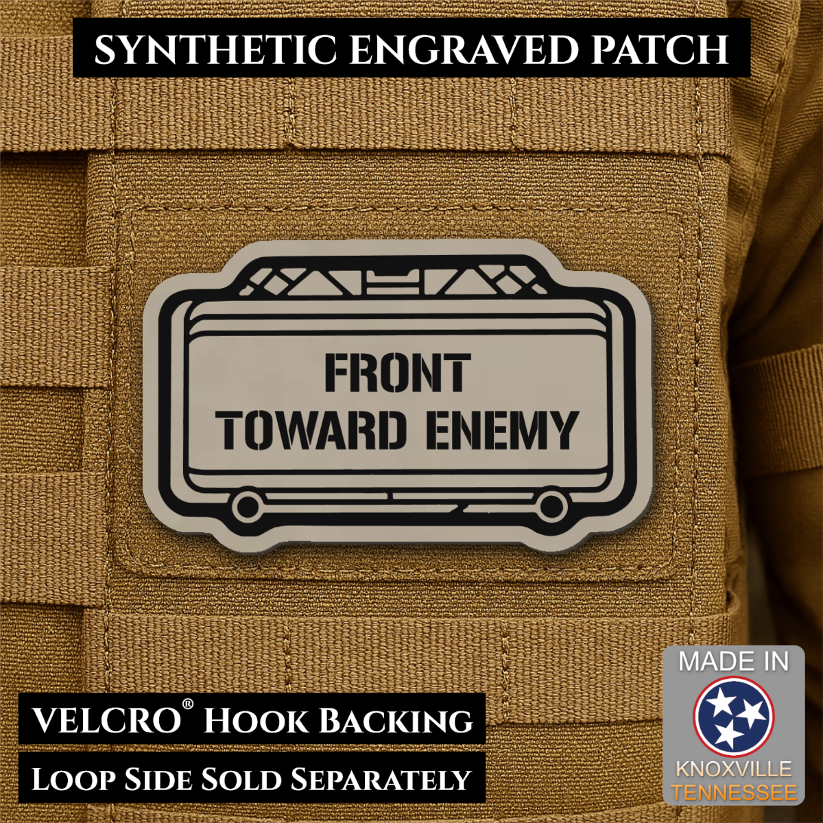 Claymore Mine “Front Toward Enemy” Laser Engraved Morale Patch, 1.8x3" | VELCRO® Brand Hook Backing