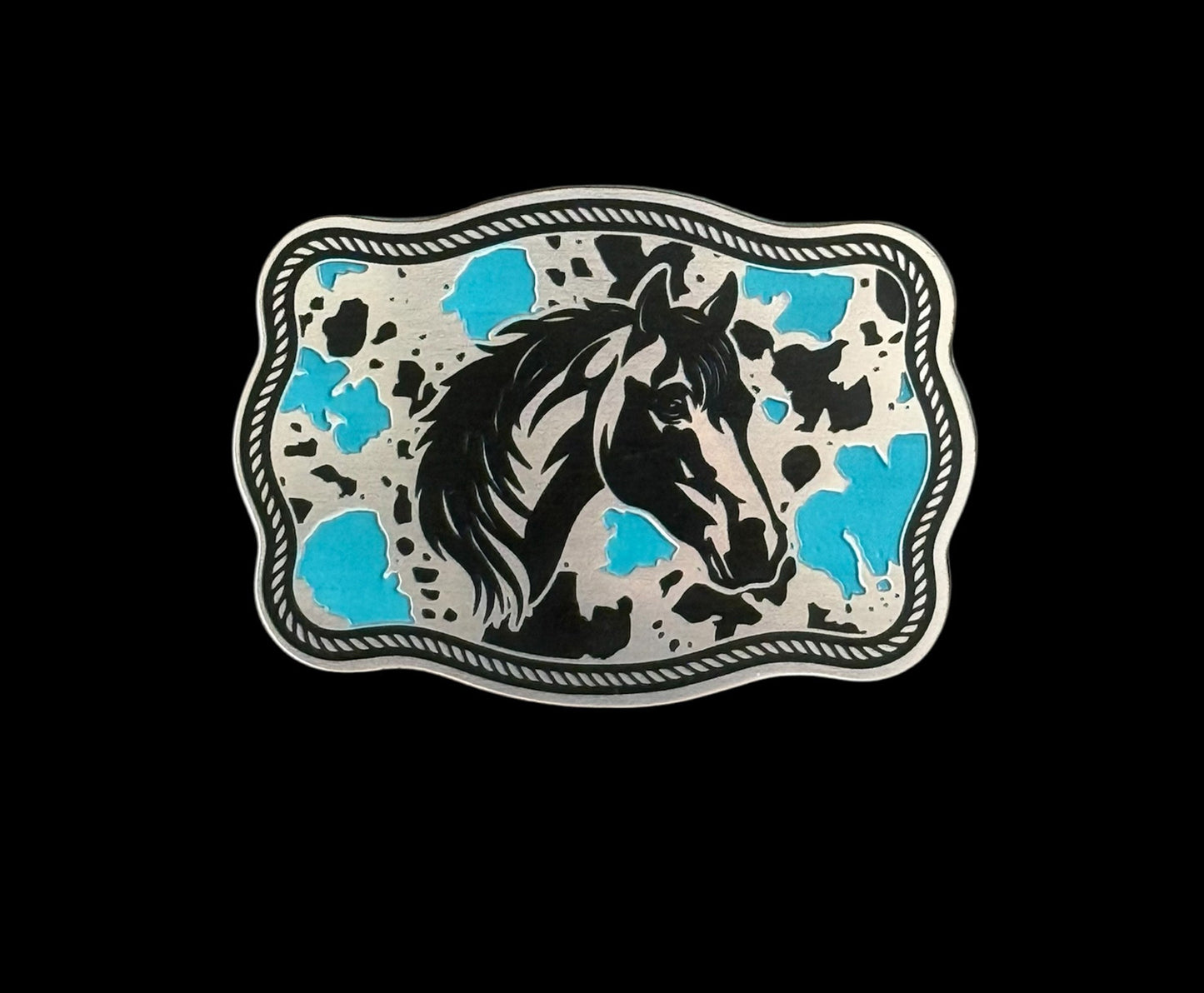 Horse on Cowhide Buckle Western Design Tri-Layer Acrylic Hat Patch