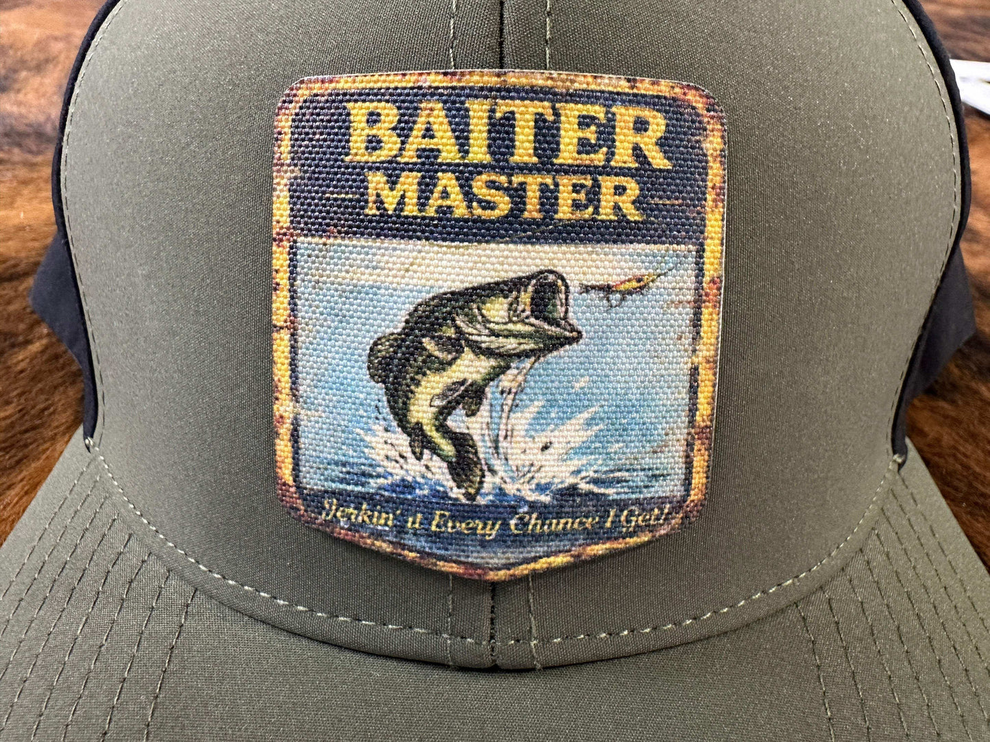 Vintage Master Baiter UV Printed Premium Canvas Patches  Funny Fishing Hat Patch