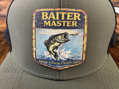 Vintage Master Baiter UV Printed Premium Canvas Patches  Funny Fishing Hat Patch