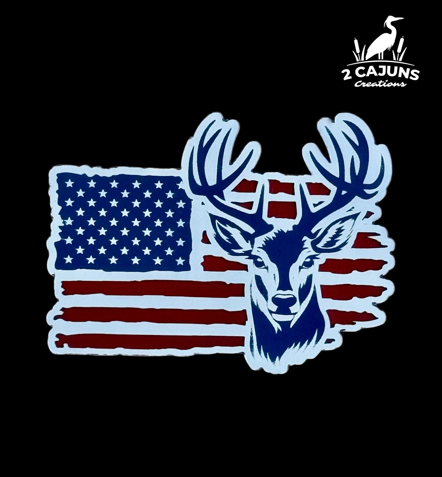 Deer on American Flag Red White and Blue Acrylic Hat Patch