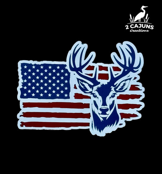 Deer on American Flag Red White and Blue Acrylic Hat Patch