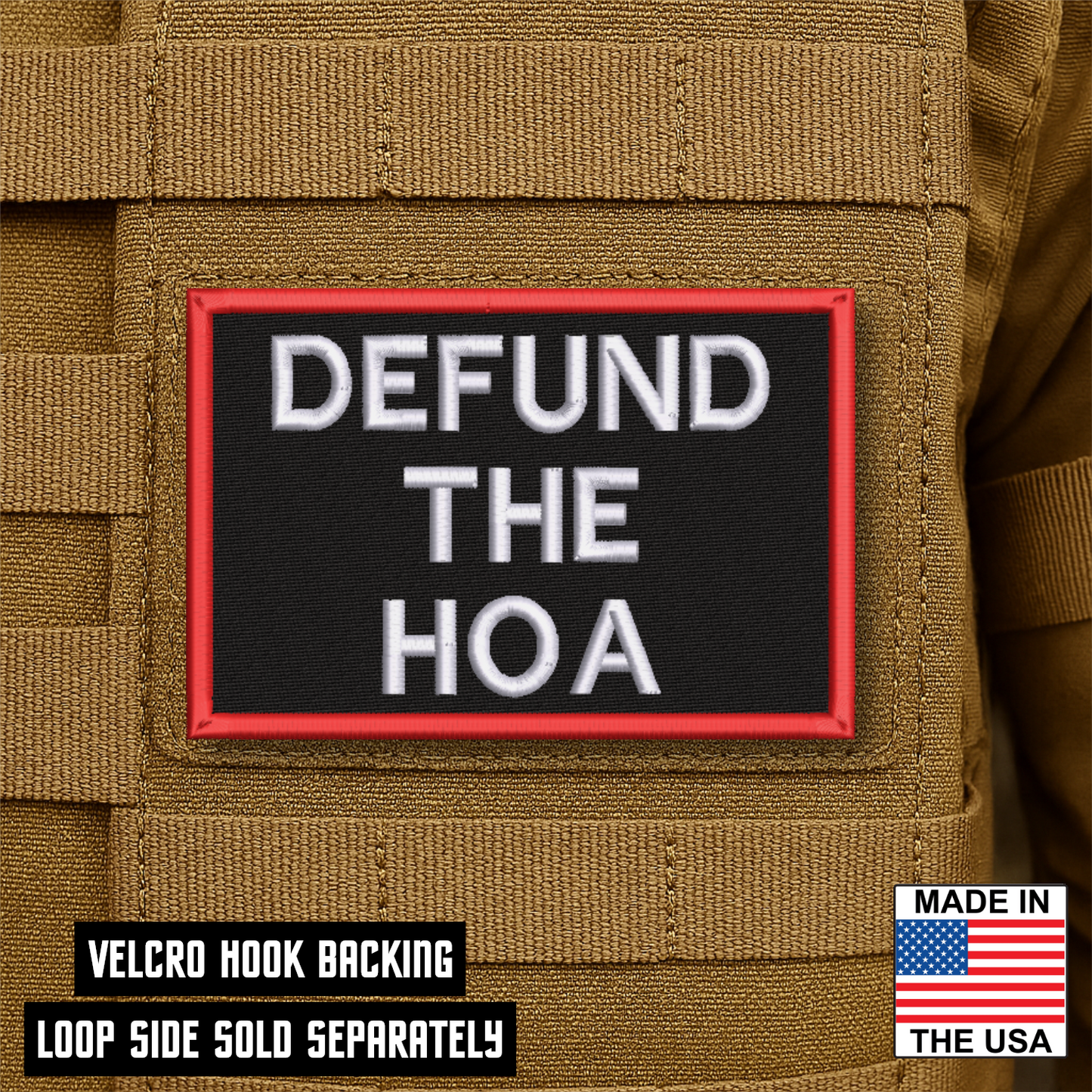 Defund the HOA Funny Morale Patch 2"x3" Hook & Loop | Made in USA