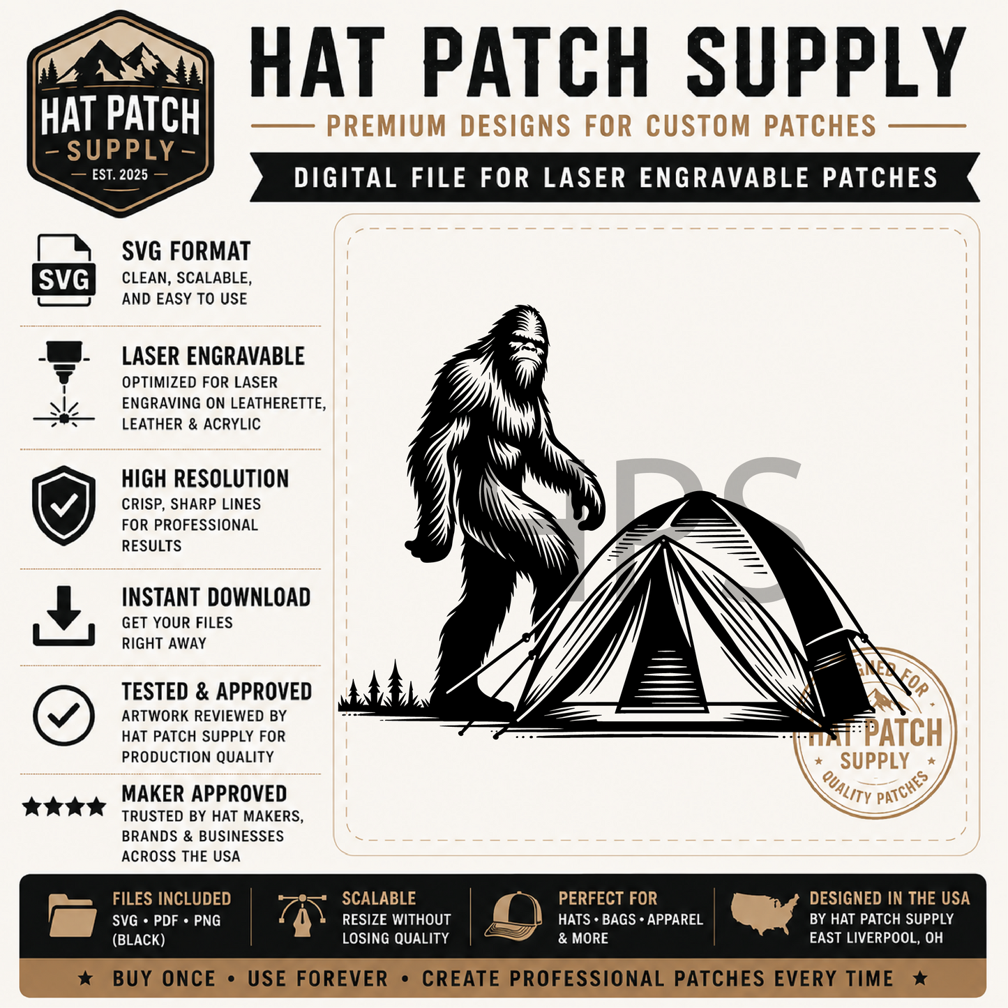Bigfoot SVG Bundle Set 2 – Laser Ready Sasquatch Hat Patch Designs | Cowboys, Camping, Cooking & More