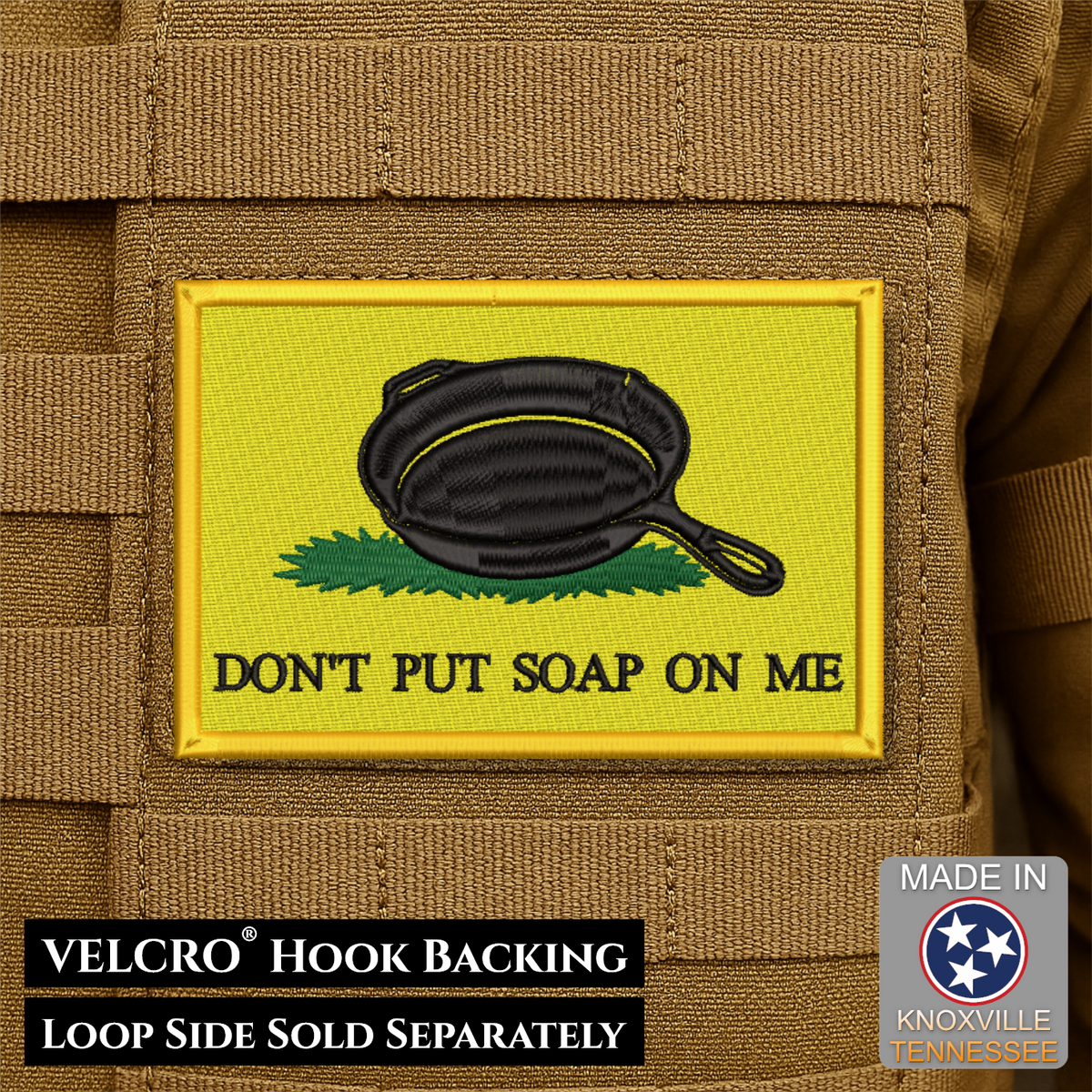 Don't Put Soap On Me Funny Gadsden Morale Patch, 2x3" | Made in USA | VELCRO® Brand Hook Backing