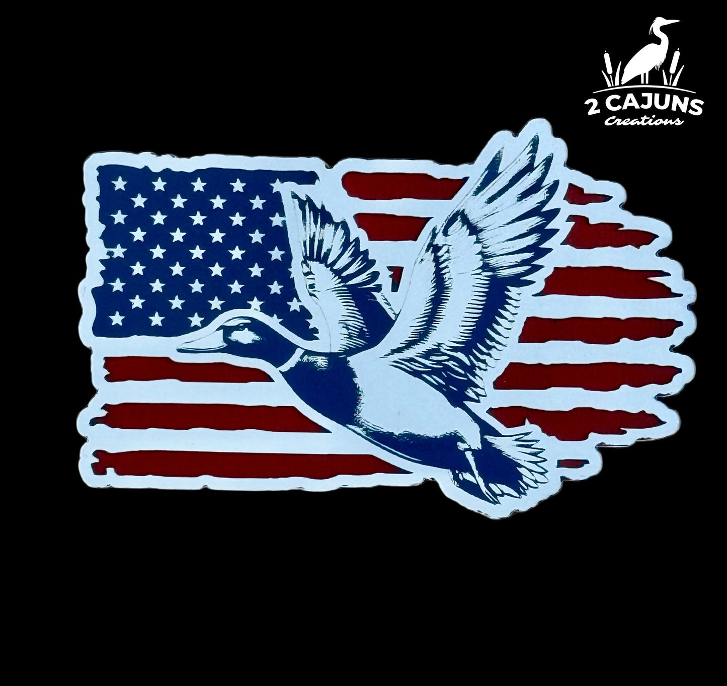 Duck Flying Mallard on American Flag Red White and Blue Acrylic Hat Patch