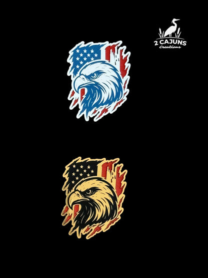 Bald Eagle on American Flag Acrylic Hat Patch - 2 Colors Available
