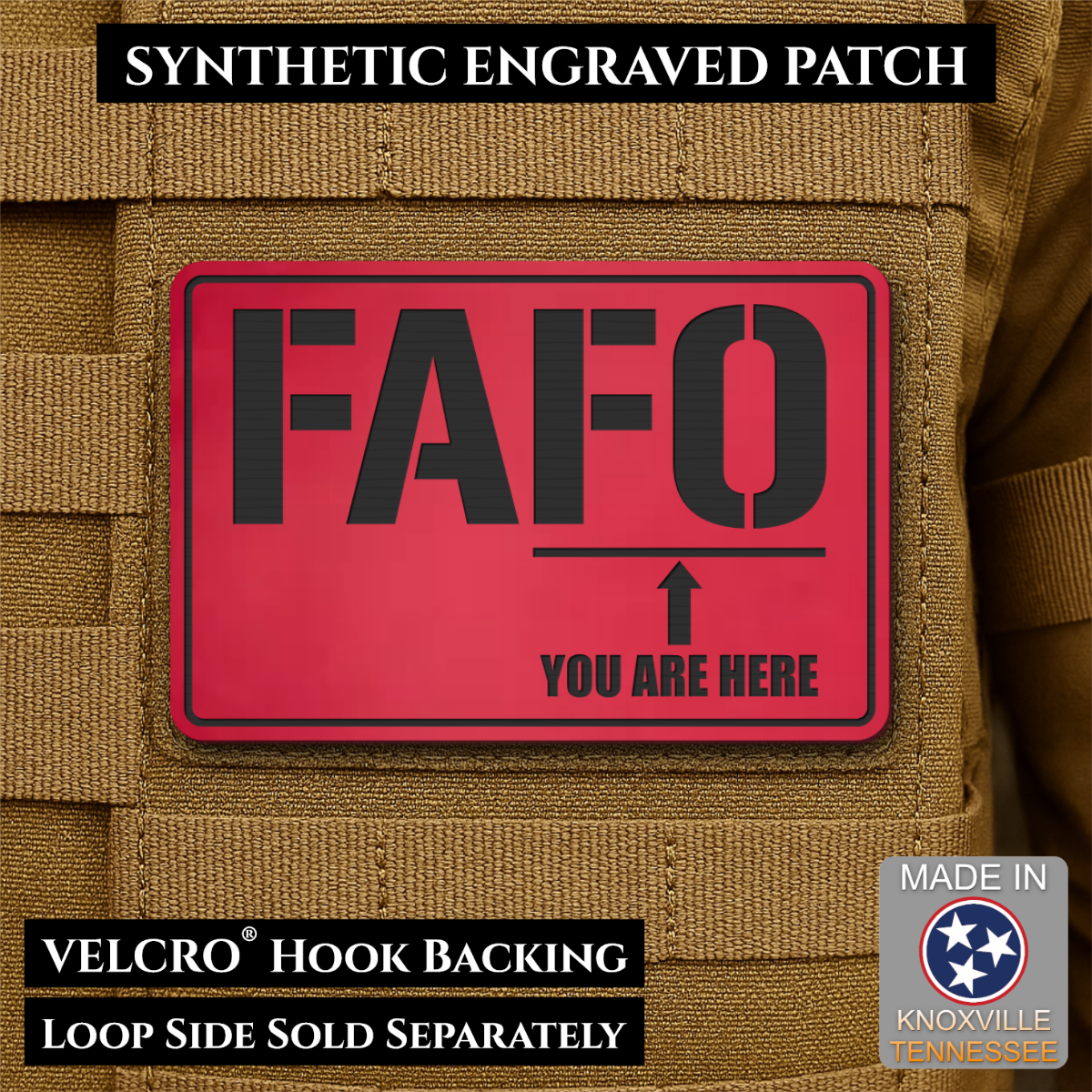 FAFO You Are Here Funny Morale Patch, 2x3" | Made in USA | VELCRO® Brand Hook Backing