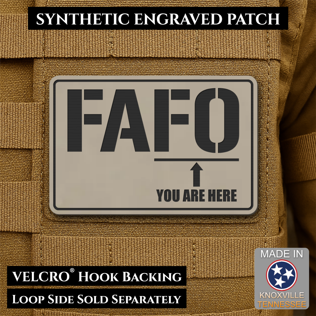 FAFO You Are Here Funny Morale Patch, 2x3" | Made in USA | VELCRO® Brand Hook Backing
