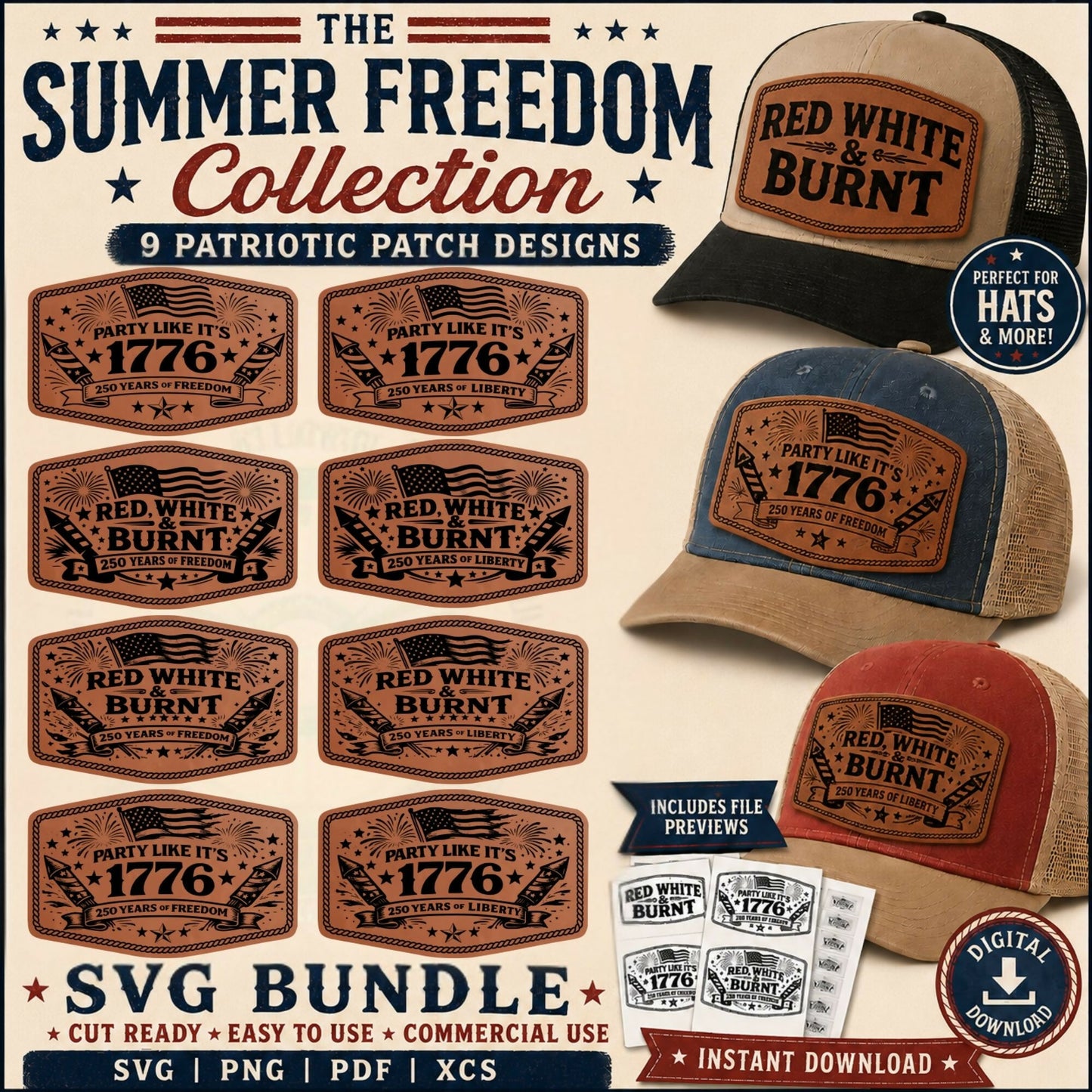 Patriotic Leatherette Hat Patches | Summer Freedom Collection