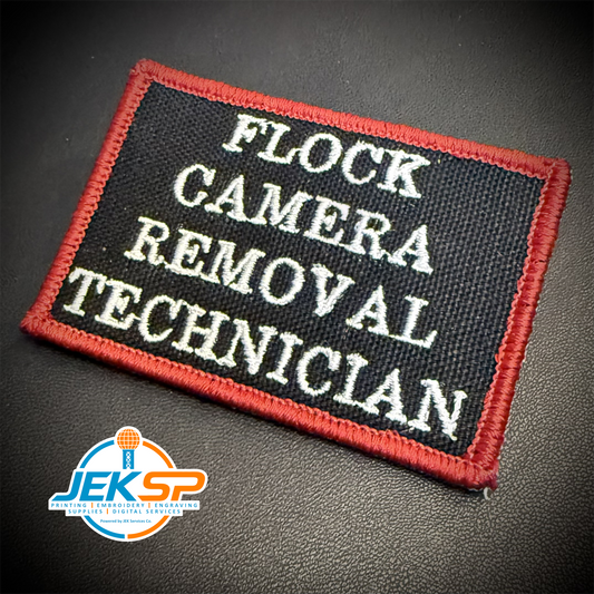 Flock Camera Removal Technician Funny Morale Patch, 2x3" | Made in USA | VELCRO® Brand Hook Backing