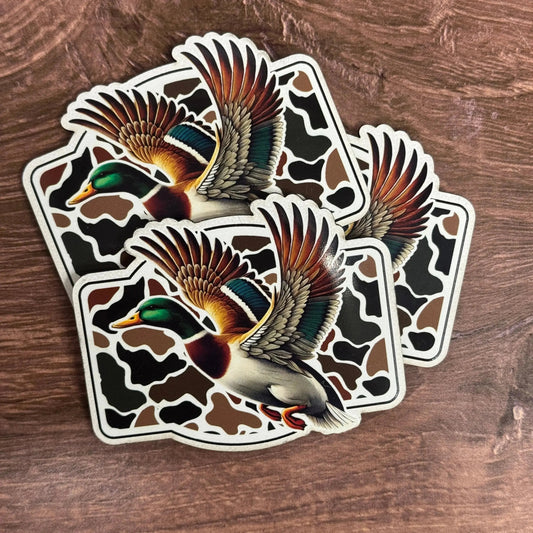 Flying Mallard With Camo Background | UV Printed Leather Hat Patch