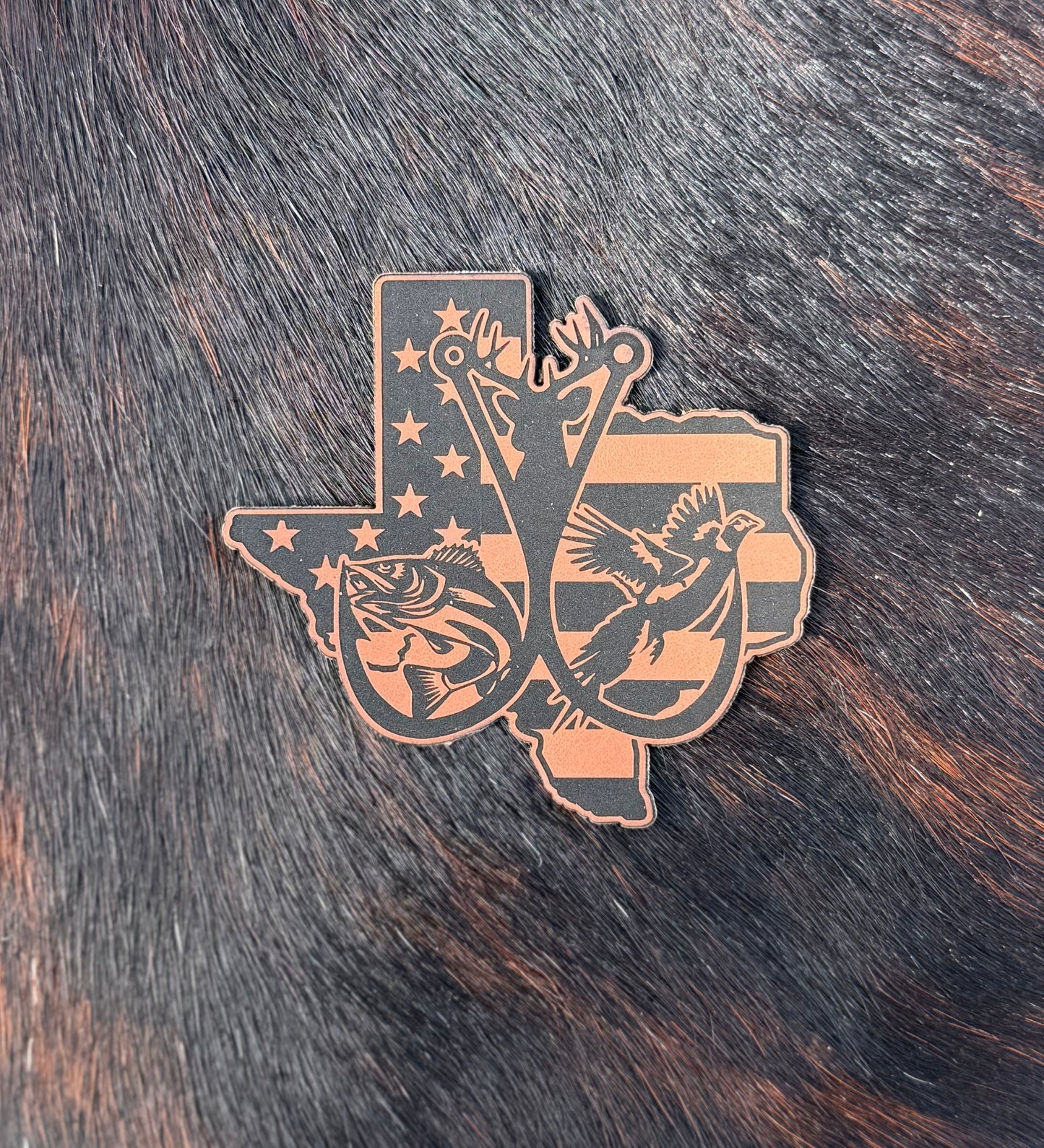 Engraved Texas Hunting and Fishing American Flag Patch