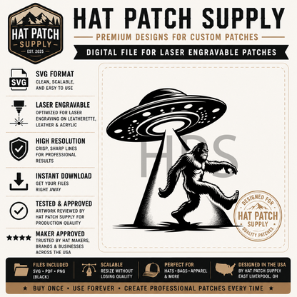 Bigfoot SVG Bundle Set 2 – Laser Ready Sasquatch Hat Patch Designs | Cowboys, Camping, Cooking & More