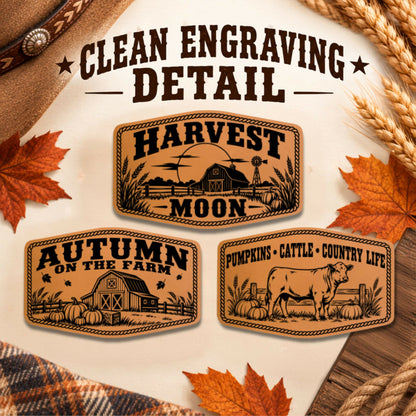 Farm Fall Hat Patch SVG Bundle | 8 Western Autumn Laser Engraving Designs | Leatherette Patch Files | SVG XS PNG PDF