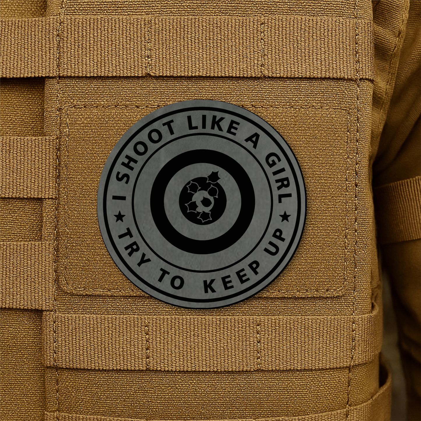 I Shoot Like A Girl Funny Morale Patch 3" Round Hook & Loop | Made in USA