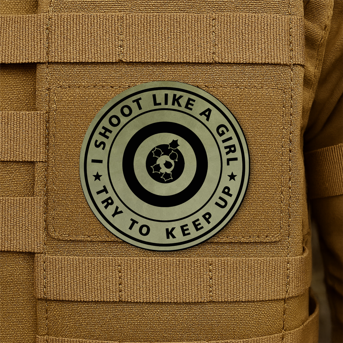 I Shoot Like A Girl Funny Morale Patch 3" Round Hook & Loop | Made in USA