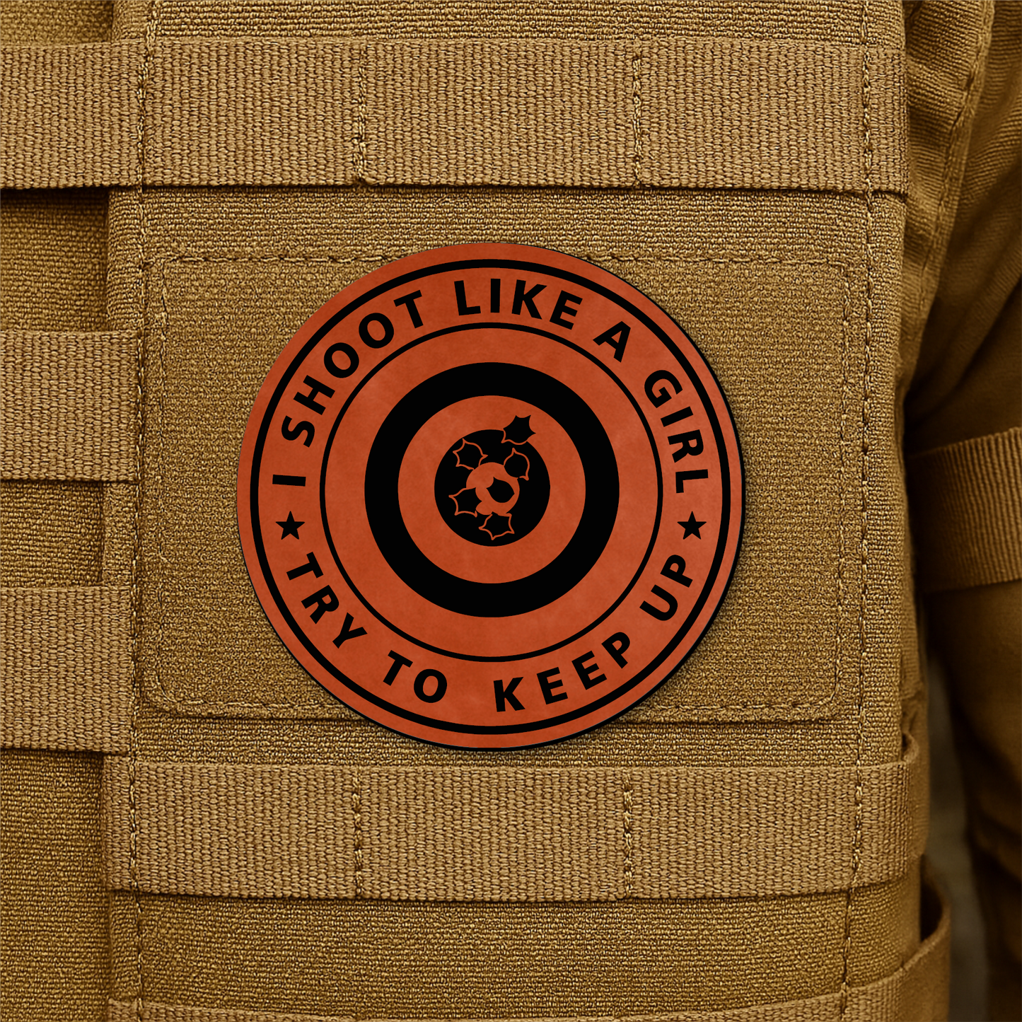 I Shoot Like A Girl Funny Morale Patch 3" Round Hook & Loop | Made in USA