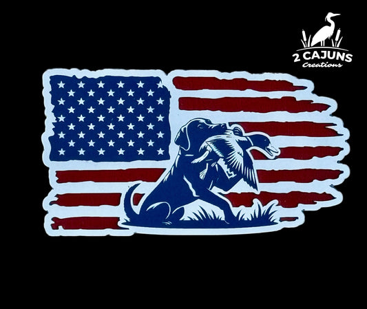 Duck Hunting Dog Labrador Retriever on American Flag Red White and Blue Acrylic Hat Patch