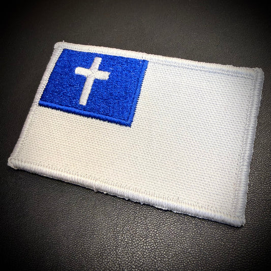 Christian Flag Embroidered Patch – Blue/White or Tactical, 2x3.5" | VELCRO® Brand Hook Backing