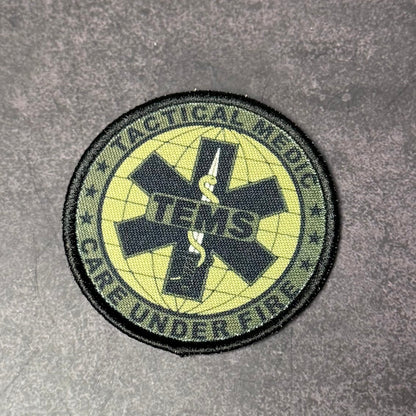 Tactical Medic TEMS Morale Patch, Care Under Fire, 3" Round | Made in USA | VELCRO® Brand Hook Backing