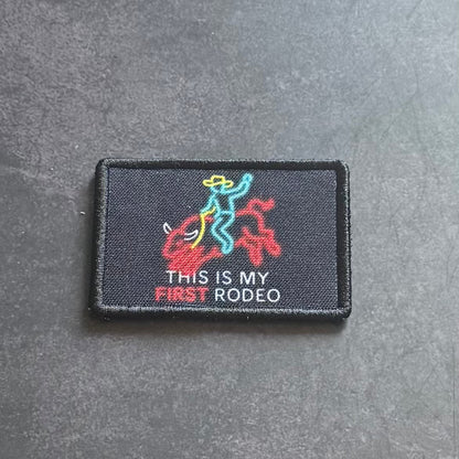 My First Rodeo Funny Morale Patch, 2x3" | Made in USA | VELCRO® Brand Hook Backing