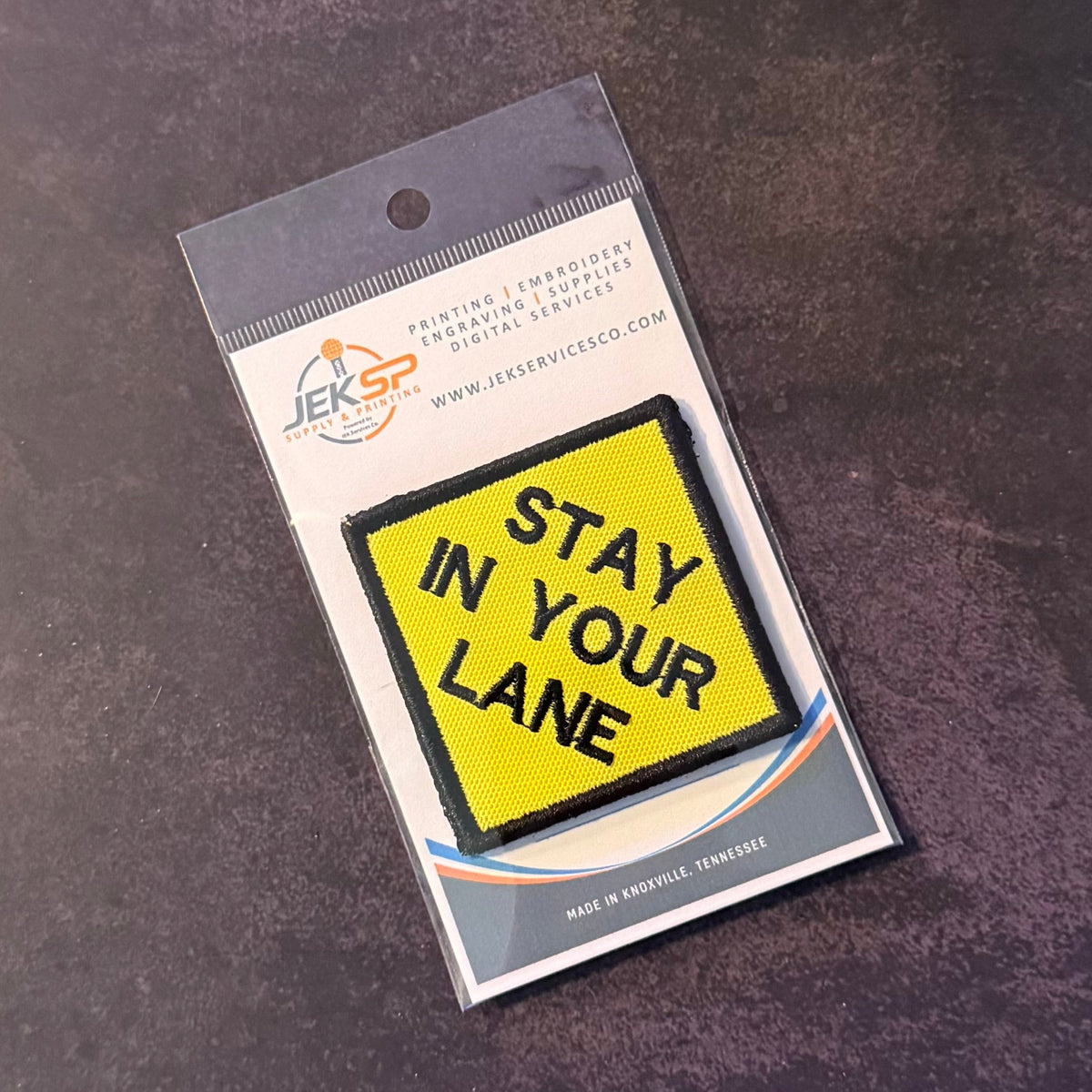 Stay In Your Lane Funny Morale Patch, 2.5x2.5" | Made in USA | VELCRO® Brand Hook Backing