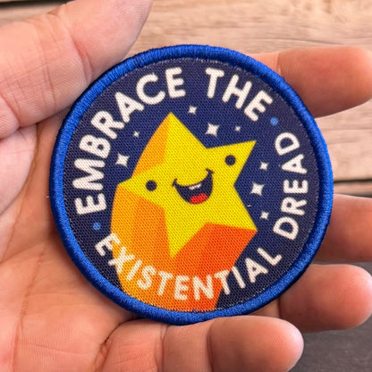 Embrace the Existential Dread Funny Morale Patch, 3" Round | Made in USA | VELCRO® Brand Hook Backing