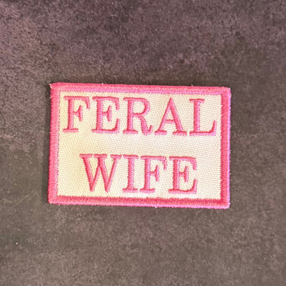 Feral Wife Funny Morale Patch, 2x3" | Made in USA | VELCRO® Brand Hook Backing