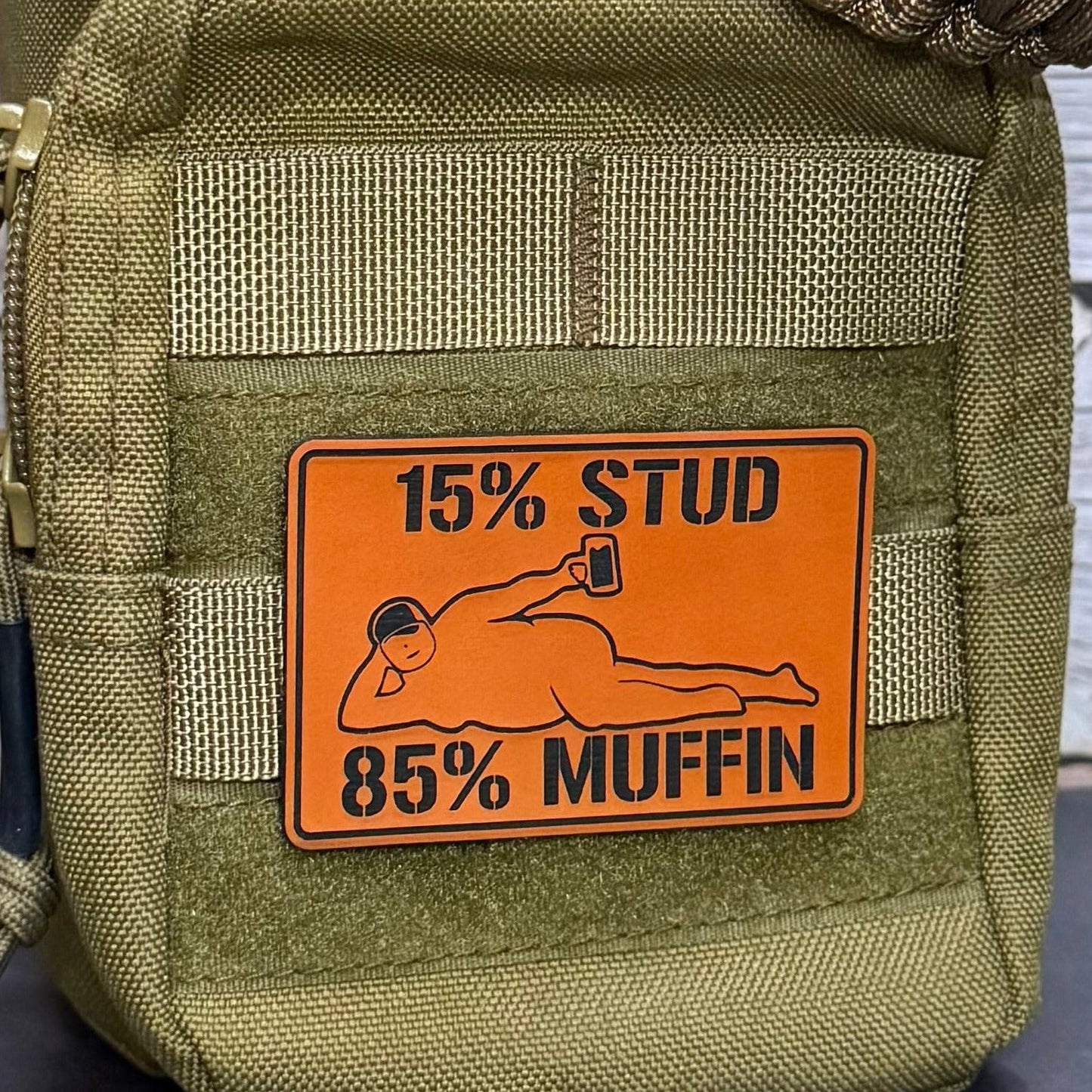 15% Stud 85% Muffin Funny Dad Bod Morale Patch, 2x3" | Made in USA | VELCRO® Brand Hook Backing