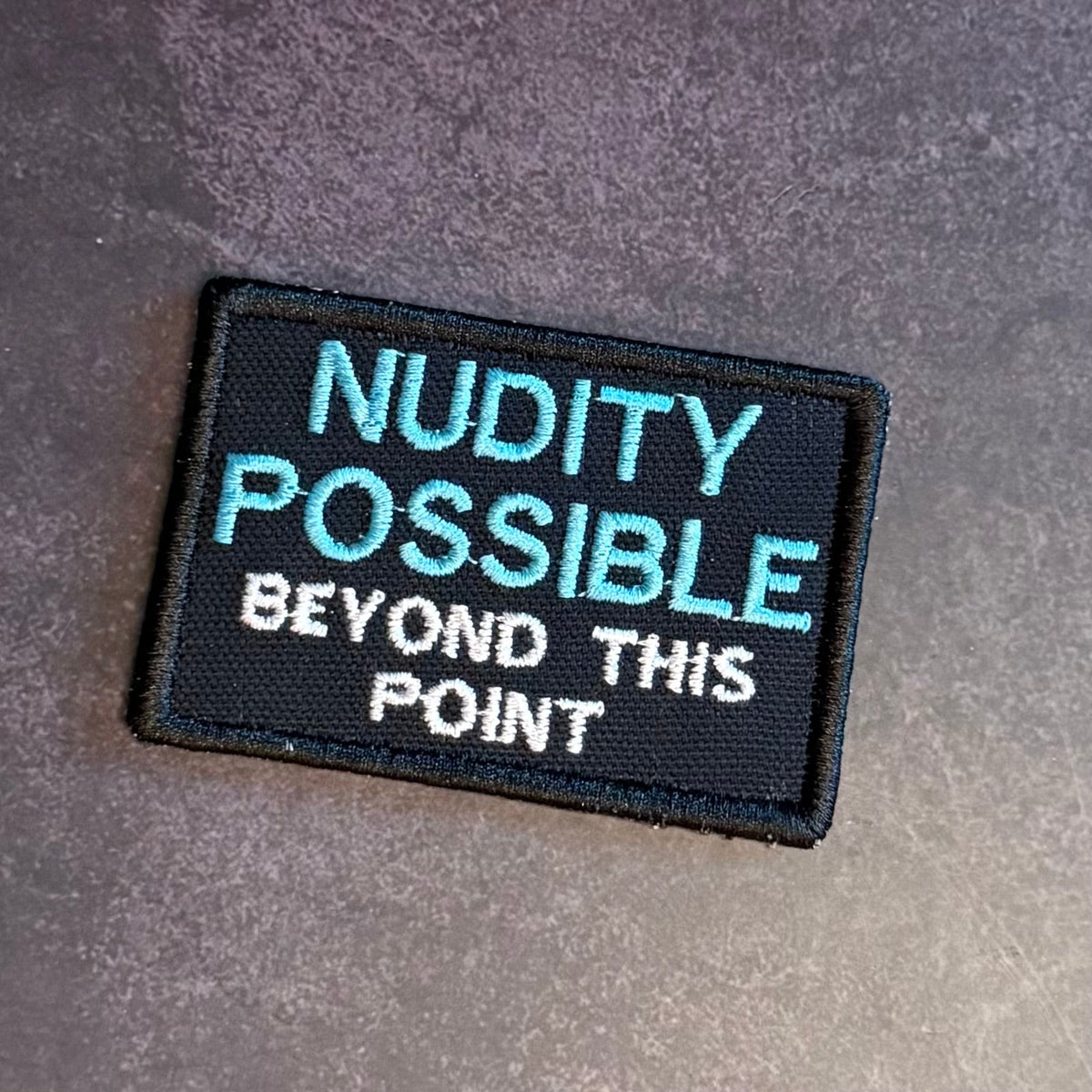 Nude Beach Warning Funny Morale Patch, 2x3" | Made in USA | VELCRO® Brand Hook Backing