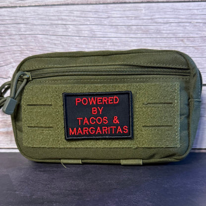 Powered By Tacos & Margaritas Funny Morale Patch, 2x3" | Made in USA | VELCRO® Brand Hook Backing