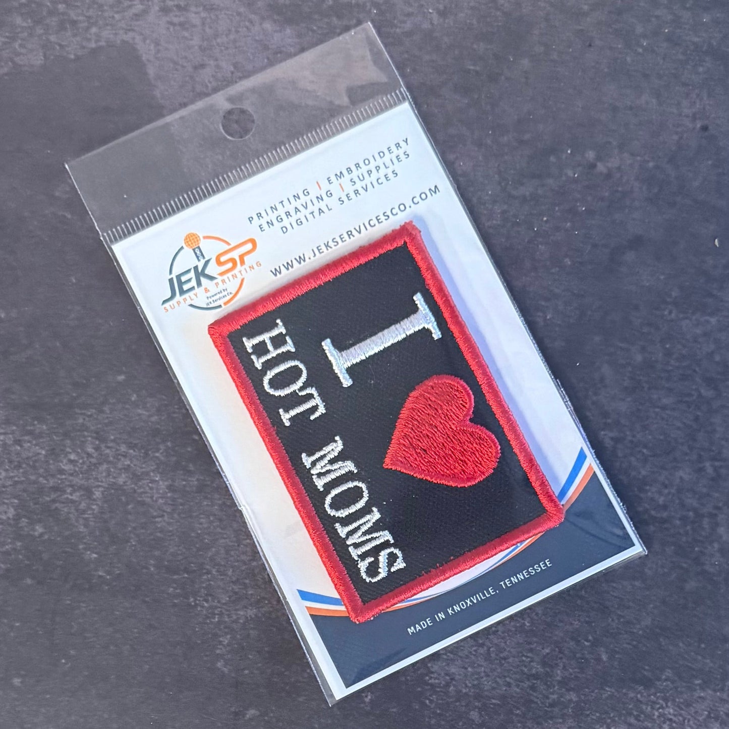 I Love Hot Moms MILFS Funny Morale Patch, 2x3" | Made in USA | VELCRO® Brand Hook Backing