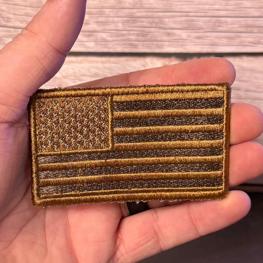 Subdued Coyote Brown American Flag Embroidered Flag Patch, 2x3.5" | VELCRO® Brand Hook Backing